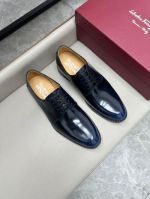 Ferragamo Black and blue calfskin Leather Shoes-Ferragamo Man Business Leather Shoes
